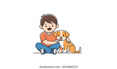 Um menino sentado com seu amado amigo filhote de cachorro desfrutando de um momento maravilhoso juntos