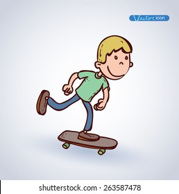 young boy skateboarding cartoon, vector illustration