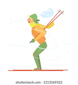 Young Boy Skiing. Vector Illustration