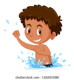 Young boy splashing in water illustration Young boy splashing in water illustration