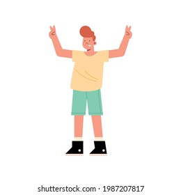 Jugendlicher, der Avatar-Charakter steht