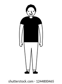 young boy standing on white background