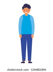 young boy standing on white background