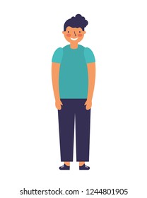 young boy standing on white background