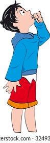 young boy standing and see something