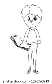 young boy student holding book