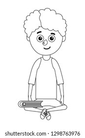 young boy student holding book