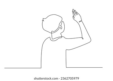 Schülerunterricht in jungen Jungen, die Hand bitten, um Erlaubnis Linie Kunstdesign