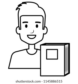 young boy student with text book school