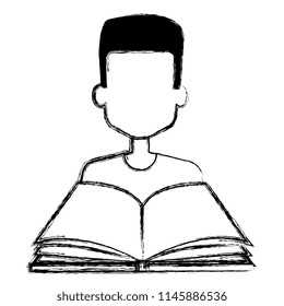 young boy student with text book school