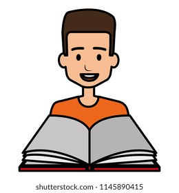 young boy student with text book school