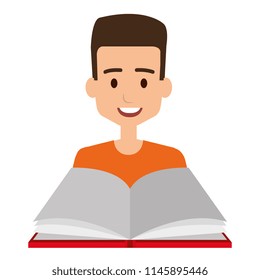 young boy student with text book school
