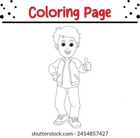 young boy thumbs up coloring book page for kids