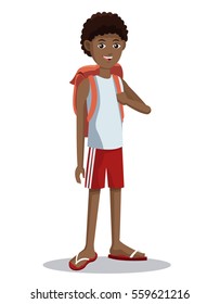young boy tourist backpack shorts
