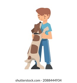 Young Boy Training His Dog Teaching Him Command Vector Illustration