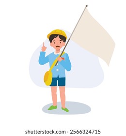 Young Boy in Uniform with Flag