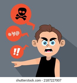 Young Boy Using Bad Language Vector Illustration. Child cursing using obscene words showing bad manners and rudeness.