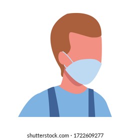 young boy using face mask for covid19 vector illustration design
