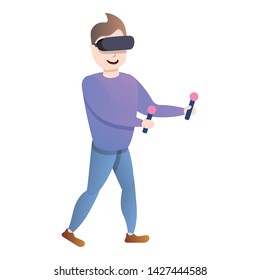 Young boy in vr glasses icon. Cartoon of young boy in vr glasses vector icon for web design isolated on white background