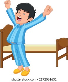 young boy wake up on white background
