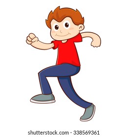 Young Boy Walking With Confident, Vector Illustration