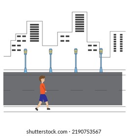 Young boy walking over the city 