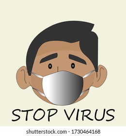 Young Boy wearing an anti virus protection mask to prevent others from corona COVID-19 vector cartoon illustration
