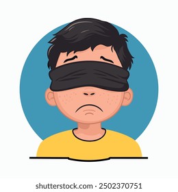 A young boy wearing a black blindfold covering their eyes