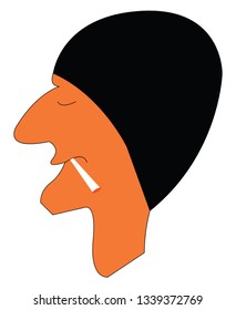 Joven con gorra negra en la cabeza está fumando cigarrillo dibujo de color vectorial o ilustración 
