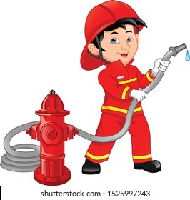 young boy wearing Fire fighter cartoon 