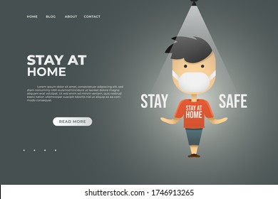 Young Boy Wearing Medical Mask. Landing Page Illustration with Boy Wearing Medical Mask