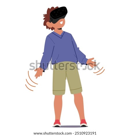 Young Boy Wearing Vr Goggles And Immersed In A Virtual Reality Experience. Cartoon Child Looks Excited And Engaged, Reflecting The Fun And Futuristic Aspect Of Vr Entertainment Technology For Kids