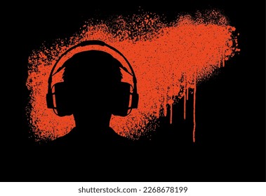 A young boy wears headphones in the 3-d illustration about video gaming.