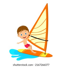 Young boy windsurfing  in the sea,illustration vector
