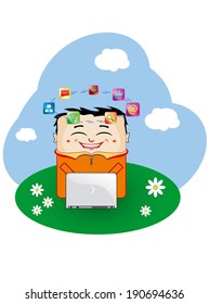 Young boy working on a laptop