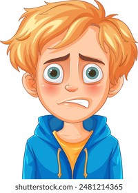 A young boy with a worried expression