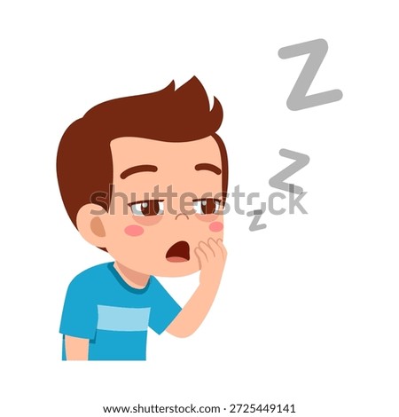 Young Boy Yawning and Rubbing His Face Feeling Sleepy with Zzz Symbols Cartoon Illustration