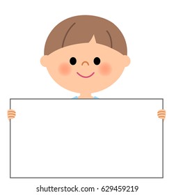 Young boy,Holding a white board