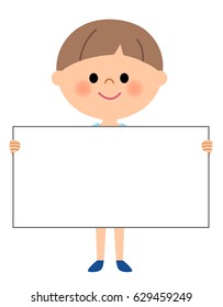 Young boy,Holding a white board