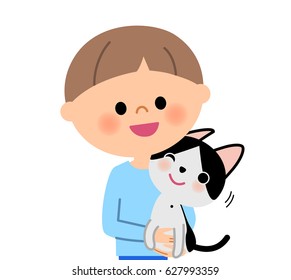 Young boy,I hold a cat