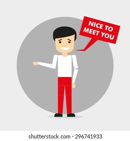 Young boys character with text box - Nice to meet you 