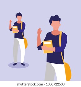 young boys couple modeling with notebooks