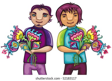 Niños jóvenes con flores