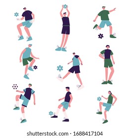 Young boys football players playing football outdoors vector illustration