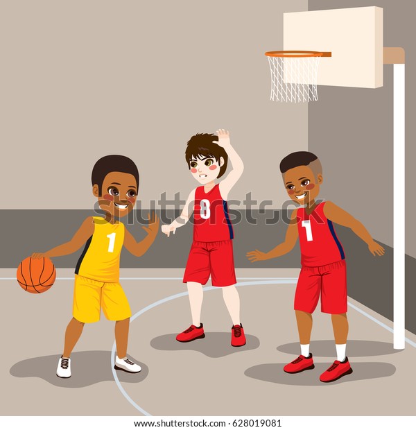 Young Boys Playing Basketball Sport Match Stock Vector Royalty Free