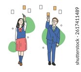 Young Brainstorming Students – Creative Thinking Set. Uniformed teens thinking creatively. Perfect for school, youth business, or training content. Clean and flexible style.