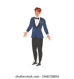 Young Bridegroom as Newlywed or Just Married Male Standing in Suit Vector Illustration