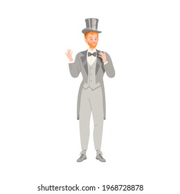 Young Bridegroom as Newlywed or Just Married Male Standing in Tuxedo and Top Hat Vector Illustration