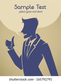 Young and bright, vector commercial background with businessman silhouettes and speech bubbles