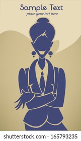 Young and bright, vector commercial background with fashionable  businesswoman silhouette and l speech bubble